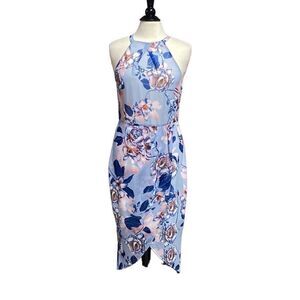 LeShop Blue Floral Halter Tulip Dress Size Large NWT